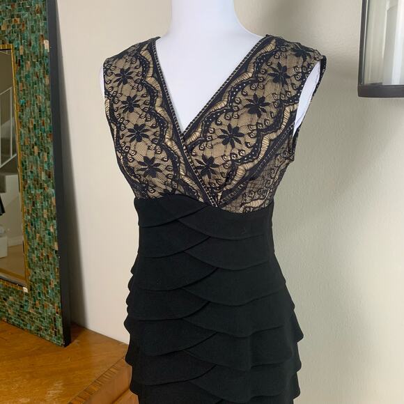 Jessica Howard Size 8P Petites Lace Bodice Artichoke Tiered Skirt Dress Black - Picture 5 of 16